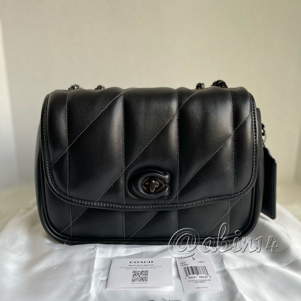 Coach Black Leather Pillow Madison Shoulder Crossbody Bag with Quilting